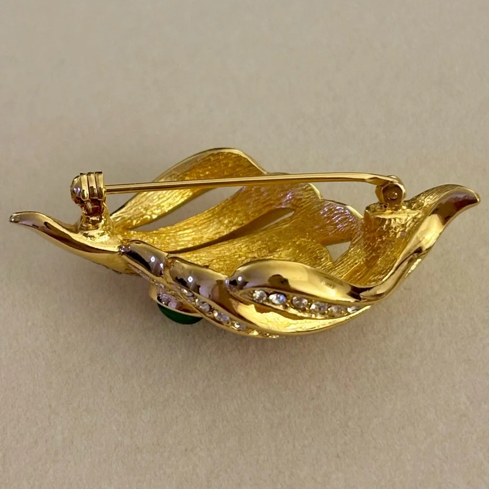Christian Dior Brooch Rare Vintage 1980s Gripoix Openwork Leaf Brooch Pin Gold
